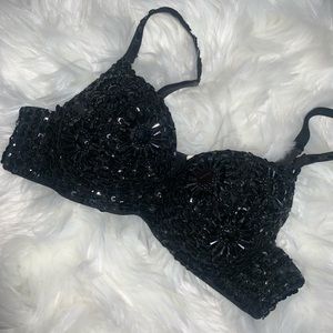 Black, Bedazzled Bra